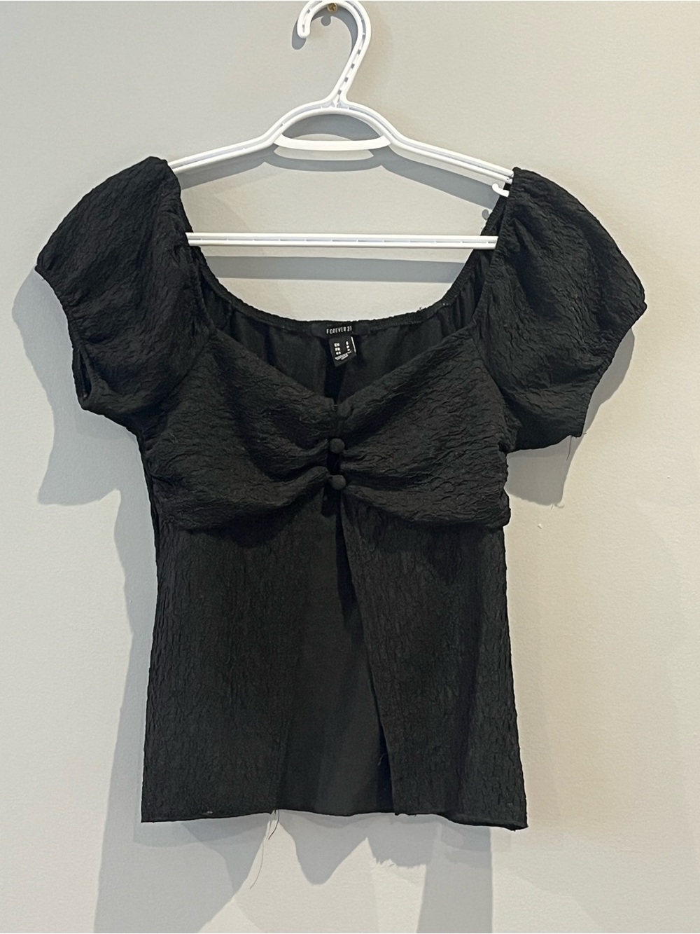 Y2K Forever 21 Black Puff Sleeve Tie-Front Top